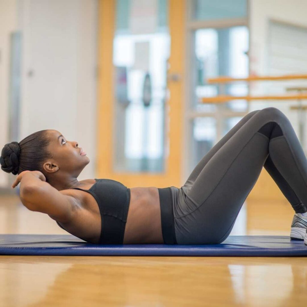An isometric crunch with your back flat is ideal for abdominal strengthening for diastasis recti.